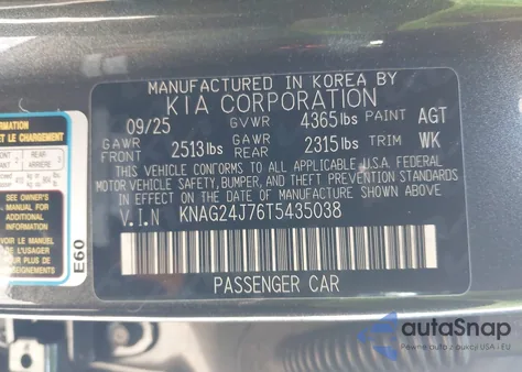 2026 Kia K5 Lxs Fwd z USA, uszkodzony, nr VIN KNAG24J76T5435038